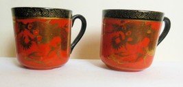 Vintage Red Set of 3 Cups Gold Dragons Japan 2 Inches - £18.31 GBP