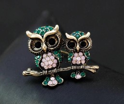 Stunning vintage look gold plated retro owl couple celebrity brooch broach pin F - £12.56 GBP
