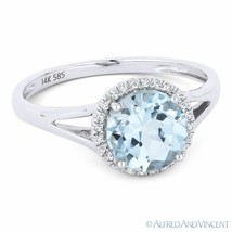 1.67 ct Aqua-Blue Topaz &amp; Diamond Halo Promise Engagement Ring in 14k White Gold - £243.74 GBP