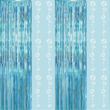 Ocean Blue Under The Sea Party Decoration Tinsel Foil Fringe Curtain Backdrop Ha - £27.17 GBP