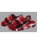 UGG Fluff Yeah Slide Red Tartan Plaid Plush Strap Back Slippers Sandals ... - $79.31 CAD