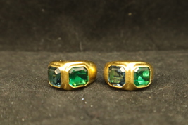 Vintage 1960’s Green + Blue Gemstone Clasp Women’s Fashion Statement Earrings - $15.18