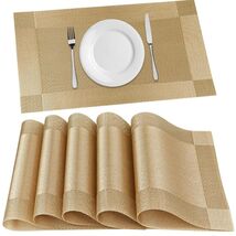 Set of 6 Elegant Gold Placemats - Heat-Resistant Kitchen Decor for Celeb... - $39.55