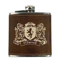 O&#39;Farrell Irish Coat of Arms Leather Flask - Rustic Brown - $24.95