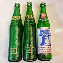 Fresca 7up Empty Pop Bottle LOT Green Glass VTG 16 oz Coca Cola Liberty Bell - £23.46 GBP