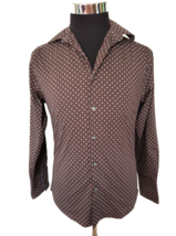 England&#39;s Dreaming Shirt Men&#39;s Size Small Fitted Dark  Brown Blue Polka ... - $18.81