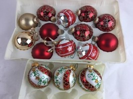 15 Christmas Glass krebs Ornament Ball White Red Gold Lot glitter - £31.23 GBP