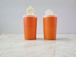 Tupperware Pair OF 2 #102 Salt/Pepper/Spice Shakers 4in. w/Lids &amp;Caps Orange - £12.54 GBP
