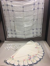 2 Table cloths  4 napkins cotton embroidered round square Handmade mid C... - £32.50 GBP