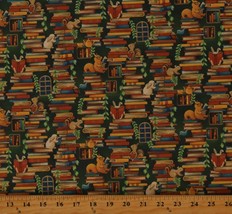Cotton Animals Squirrels Rabbits Bunnies Books Fabric Print by the Yard ... - $12.95