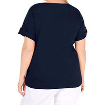 Karen Scott Womens Plus V Neck Cuffed Sleeves Top Size 0X Color Intrepid Blue - $25.16