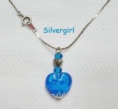 Blue Marbled Heart Necklace Electroplate Silver Plate Chain - £10.28 GBP