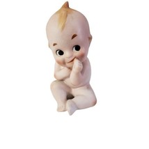 Lefton KEWPIE Dolls Bisque Porcelain Piano Baby Figurine with Blue Wings - £9.59 GBP