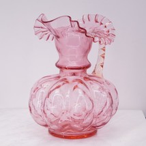 Vintage Fenton Light Pink Cranberry Melon Pitcher Ruffled Beaded Vase - £100.92 GBP