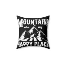 Personalized Faux Suede Square Pillow with &quot;Mountains are my Happy Place&quot; Print - £24.77 GBP+