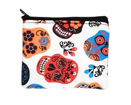 Sugar Skull Pattern Padded Coin Purse Zipper Pouch - Day of the Dead Fashion Han - $14.84