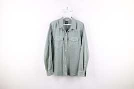 Vintage Gap Denim Womens Medium Distressed Western Pearl Snap Button Shirt Green - £23.70 GBP