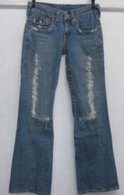 True Religion Joey Twisted Flare Distressed Flap Pocket Blue Jeans Sz W28 L33 - £33.17 GBP