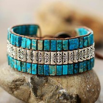 Jaspers Stone Tibetan Bead String Weaving Statement Wristband Cuff Wrap Bracelet - £15.90 GBP
