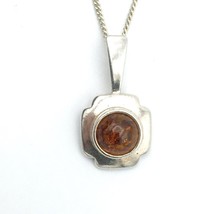 AMBER sterling pendant necklace - 925 silver delicate bezel set inclusions - £19.64 GBP