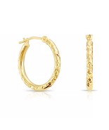 14K yellow gold hoop earrings for women designer pattern 16mm in diameter  - €160,66 EUR