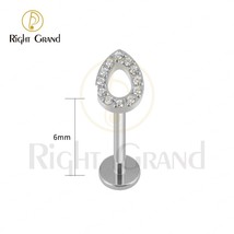 Right Grand ASTM F136 Titanium 16G Internally Threaded CZ Teardrop Labret Earrin - £14.77 GBP