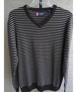 NWT $69. MENS CHAPS COTTON KNIT V NECK NECK SWEATER BROWN &amp; BEIGE STRIPE... - £15.02 GBP