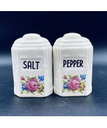 Harker Hot Oven Pottery Salt And Pepper Shaker Pair Cross Stitch Flowers - £11.90 GBP