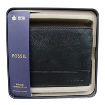 Fossil Brooks RFID Bifold Flip ID Men&#39;s Black Wallet NEW w/ Tin Case SML... - $842.67 MXN
