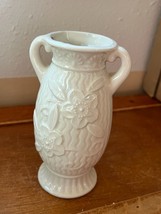 Vintage Japan Marked Small Ivory Dogwood Flower Double Handled Ceramic Pottery - $14.89