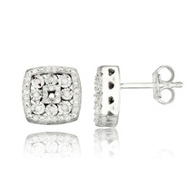 Authentic 925 Sterling Silver 0.25ct White Diamond Unisex Square Stud Earrings - £119.65 GBP