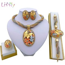 African Jewelry Charm Women Necklace Earrings Dubai Gold Jewelry Sets fo... - $24.42 CAD