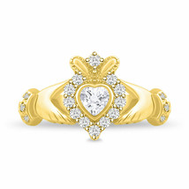 1.99ct Redondo Imitación Diamante Claddagh Alianza 14k Oro Amarillo Chapado - £37.04 GBP