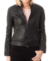 Women&#39;s Genuine Lambskin Real Leather Jacket Slim fit Biker Jacket For Women-008 - £93.92 GBP