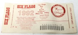 Six Flags Day at Busch Stadium Ticket 1992 St. Louis Cardinals Child Vtg - £11.32 GBP