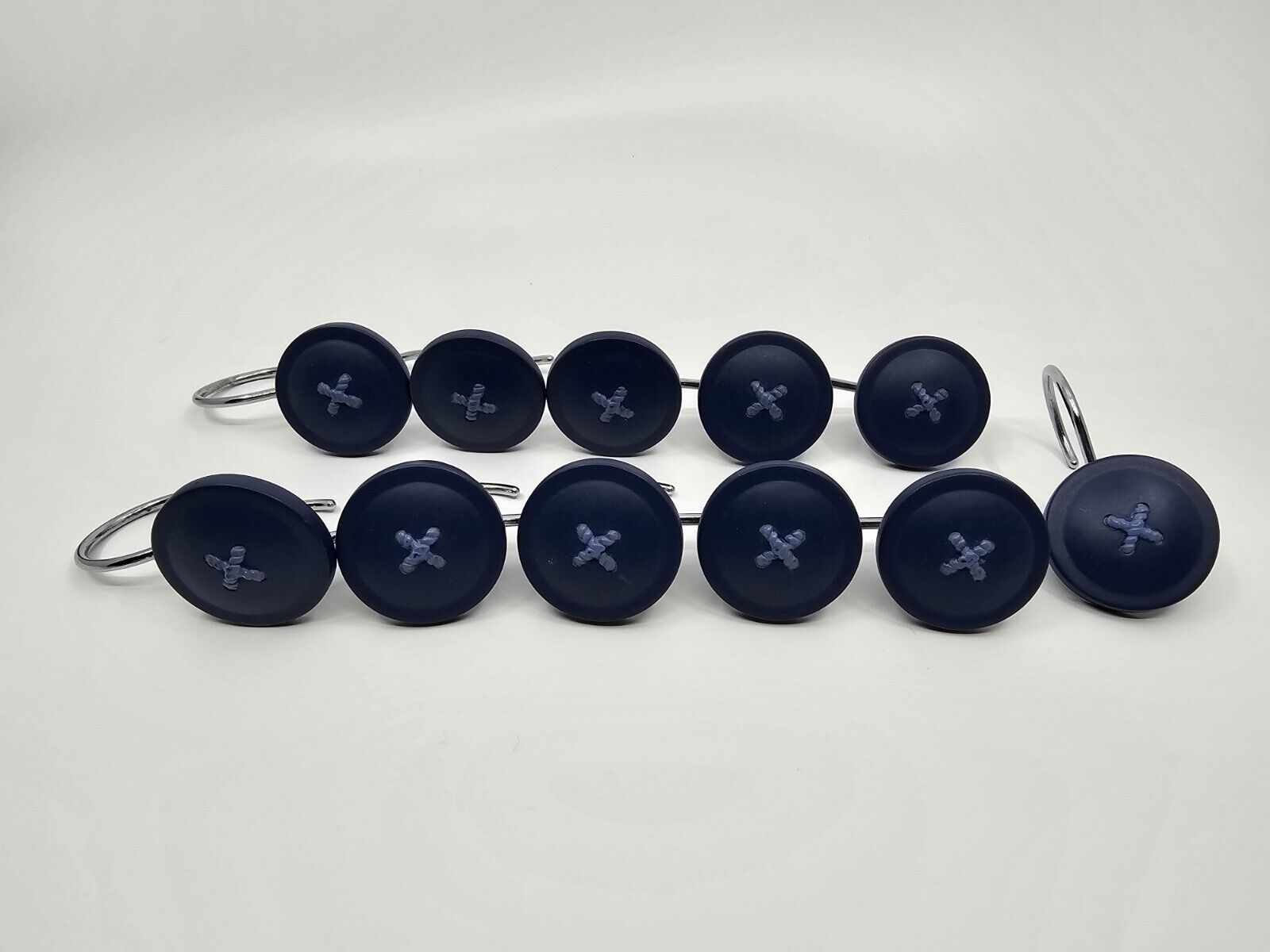 Primary image for Vintage Lot Of 11 Navy Blue Button Shower Curtain Hooks Beach Theme Summer