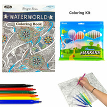 21 Pc Coloring Book Set Washable Markers Fine Tip Pens Drawing Adult Kid... - £18.86 GBP