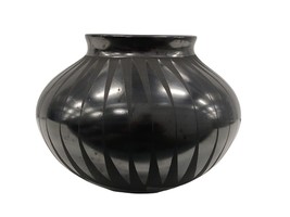 Vintage Mata Ortiz Pottery Pot Olla By Arminda Silveira - Black On Black - £138.93 GBP