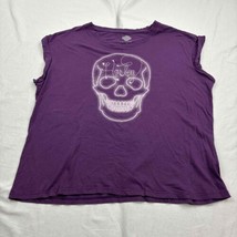 Harley-Davidson Womens T-Shirt Purple Cotton Happy Skull Rolled Sleeve T... - £19.78 GBP