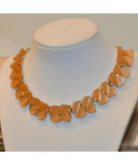 vintage chunky orange peach thermoset Lucite link necklace gold chain - £19.60 GBP