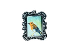 Hand-painted Miniature Bird In A Vintage Style Charm Frame Pendant - $31.68