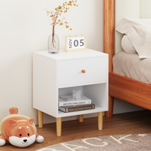 White Wooden Nightstand w/ Drawer &amp; Shelf - 23&quot; - £60.33 GBP