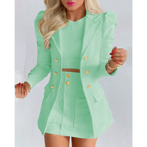 Formal Office Blazer Skirt Matching Set   Full Sleeve Buttoned Collared Turquois - £59.24 GBP