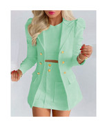 Formal Office Blazer Skirt Matching Set   Full Sleeve Buttoned Collared ... - $74.98