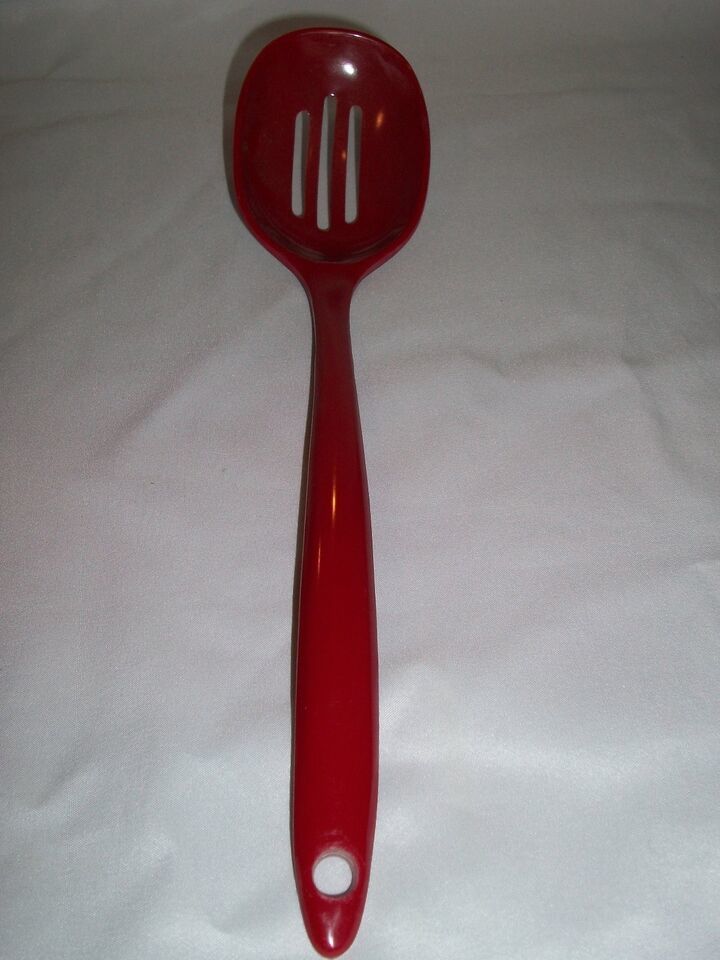 Red Melamine 11.5" Slotted Norpro Spoon Kitchen Serving Picnic BBQ Outdoor Pool - $17.99