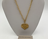 Avon Rich Gold Tone Woven Design Heart Shaped Pendant W/Blue Crystals 20&quot; - £14.82 GBP