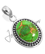 Antique Design Copper Green Turquoise Fine Sterling Silver 925 Pendant - £24.72 GBP