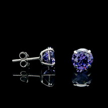 2CT Simulated Purple Amethyst Earrings 14k White Gold Plated Solitaire Studs - £59.61 GBP