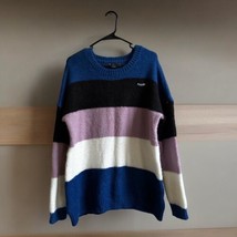 Volcom Sweater Women’s M/L Blue Black Knit Stripe Colorful Oversized Comfy - £15.52 GBP