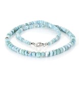 Natural Larimar Stone Beads Necklace, Smooth Roundel Gemstone Beads, 22 ... - $168.29+